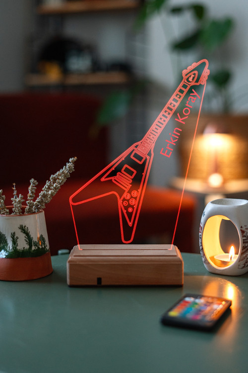 3D Elektro Gitar Hediyelik 16 Renk Kumandalı Dekoratif Led Lamba