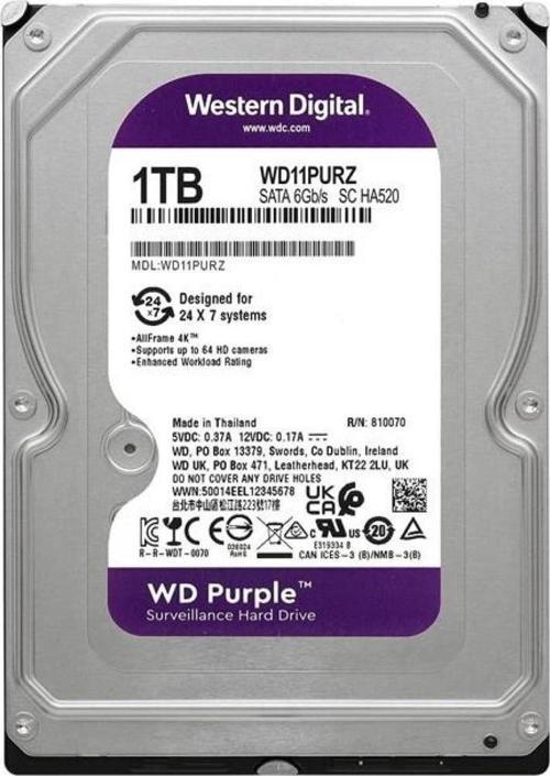 Wd 1 Tb Wd11Purz Purple  5400Rpm 64Mb 7/24 Guvenlik Diski