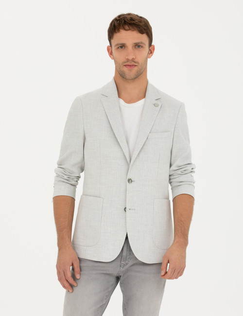 Açık Gri Ex. Slim Fit Keten Karışımlı Ceket 50285142-VR001
