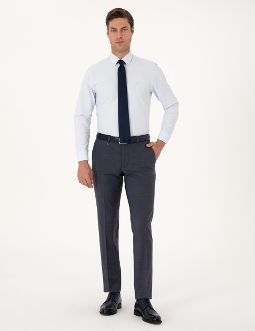 Koyu Mavi Slim Fit Yün Karışımlı Kumaş Pantolon 50317636-VR032