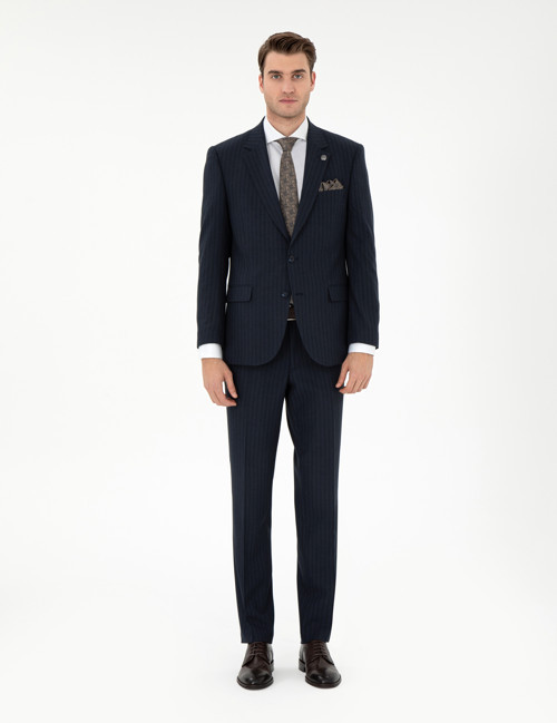 Lacivert Slim Fit Çizgili Takım Elbise 50295211-VR033