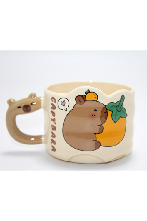 Kapibara Capybara Figürlü Yayvan Formlu Porselen Kupa Bardak Alk5044