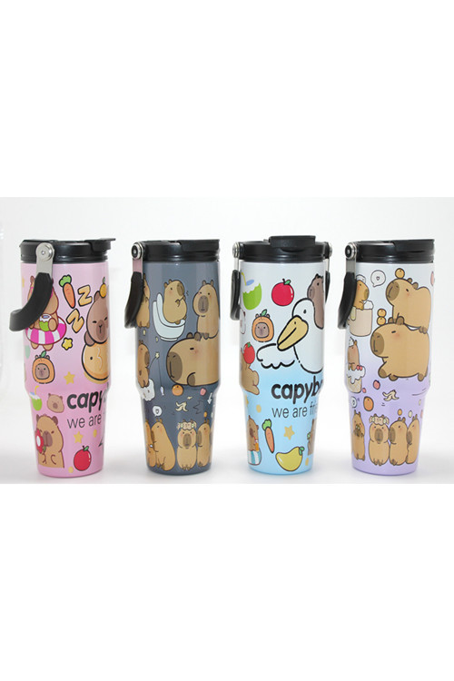 Kapibara Capybara Desenli Isı Muhafazalı Pipetli Dev Çelik Kupa (Tumbler) Alk4431