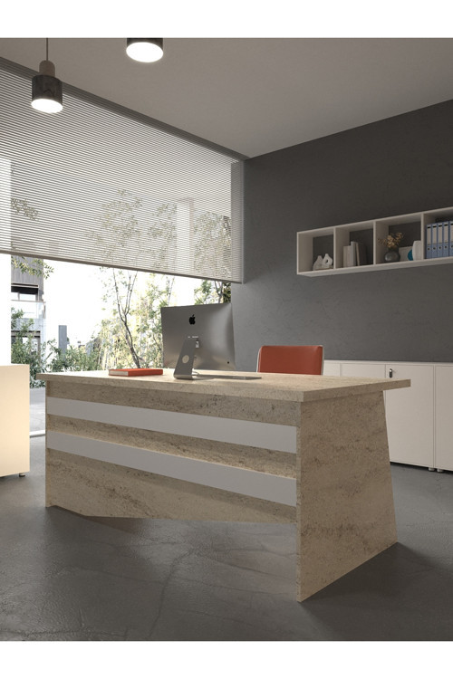 Karnaval Ofis Masası - OFİS-4-8-1-180X75 Traverten - Beyaz