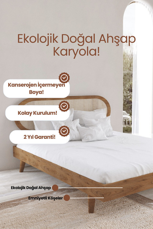 Padova Model Hazeran Başlıklı Masif Ahşap Karyola Kolay Kurulum Fırınlanmış İthal Sibirya Çamı 100x200 Yatak Uyumlu