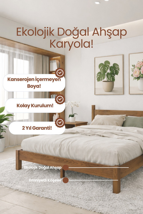 Mi̇rage Model Masif Ahşap Karyola Kolay Kurulum Fırınlanmış İthal Sibirya Çamı 180x200 Yatak Uyumlu