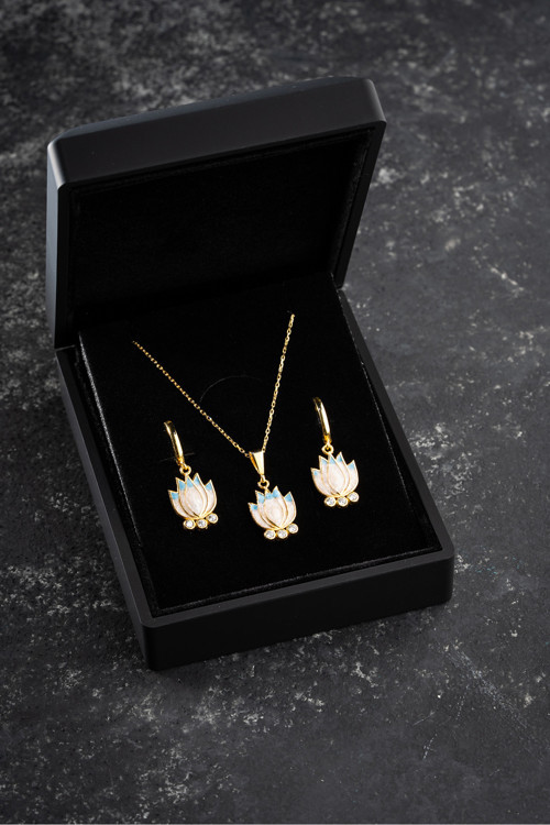 925 Ayar Gümüş Işıklı Kutuda Lotus Çiçeği Aşk Bahçesi Set