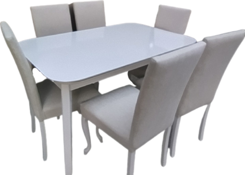 Masa-Sandalye 18579 MUZ Model Açıl Tabla Beyaz Giydirm Keten Kumaş 6ad El yapım