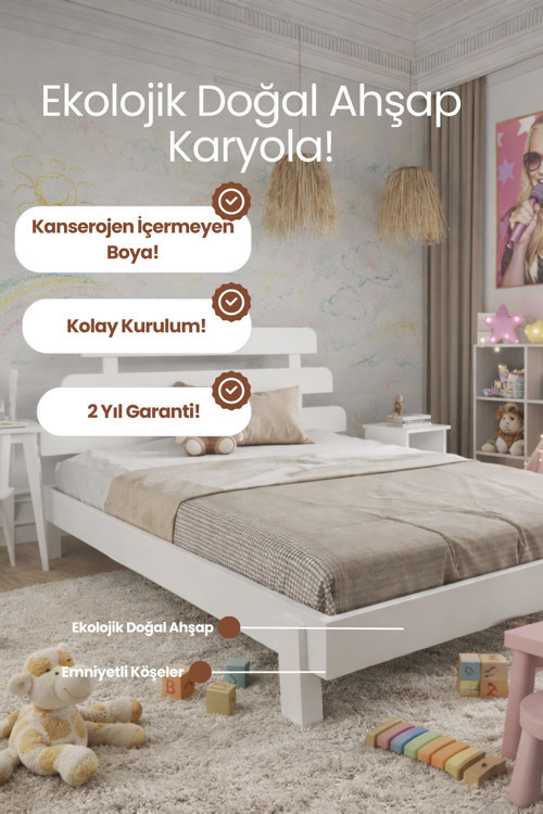 Lotus X New Model Masif Ahşap Karyola Kolay Kurulum Fırınlanmış İthal Sibirya Çamı 200x200 Yatak Uyumlu