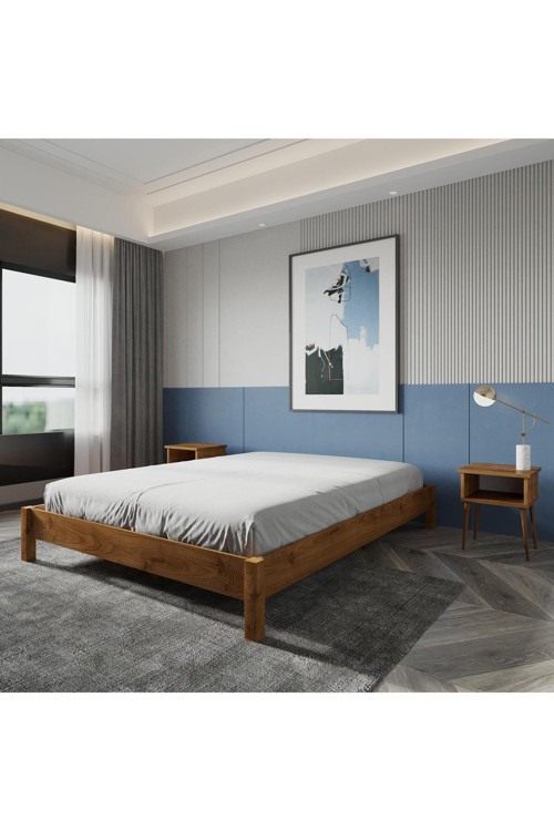 Loft Model Masif Ahşap Karyola ve 2 Adet Komodin Kolay Kurulum Fırınlanmış İthal Sibirya Çamı 120x200 Yatak Uyumlu 2 Adet Komodin