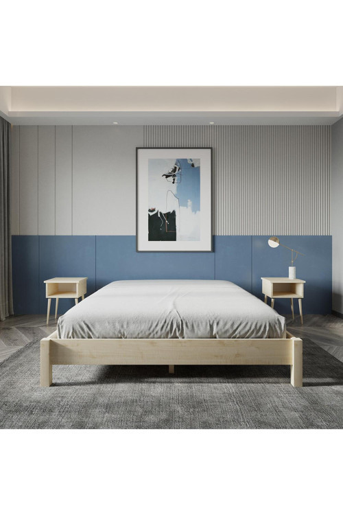 Loft Model Masif Ahşap Karyola ve 2 Adet Komodin Kolay Kurulum Fırınlanmış İthal Sibirya Çamı 200x200 Yatak Uyumlu 2 Adet Komodin