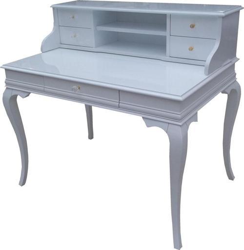 Çalışma Masa 18135 Klasik Model Kayın Aslan Ayak Parlak Beyaz Lake Porselen Kulp