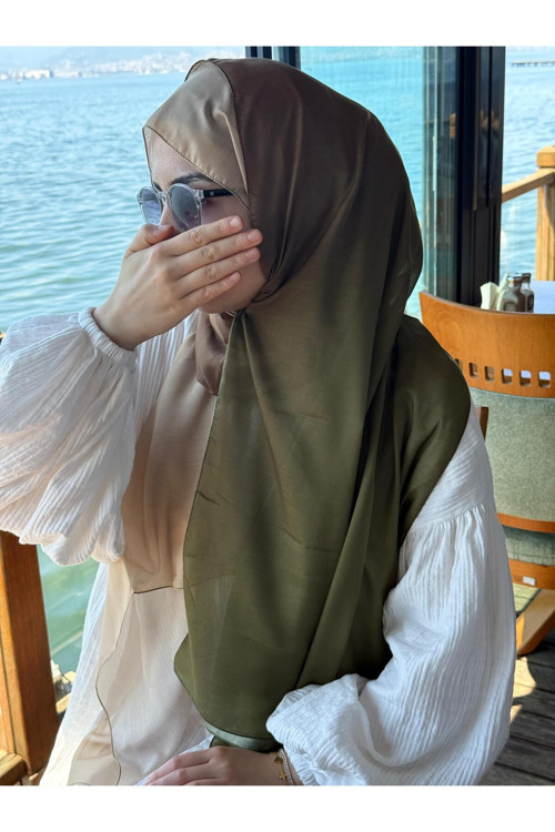 Pamuklu Dubai Degrade Şal-Haki/Kahve