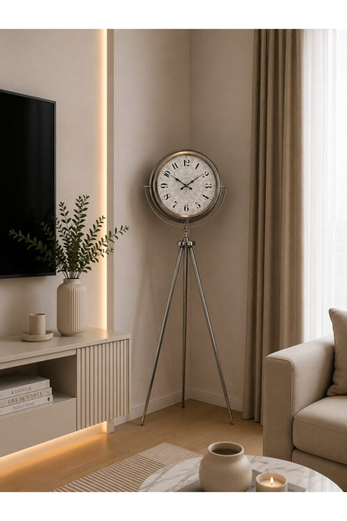 Krom Saltanat 150 x 45 cm Metal Tripod Ayaklı Saat