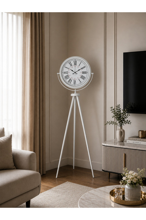 Roma Rakamlı Beyaz Tripod Ayaklı Saat