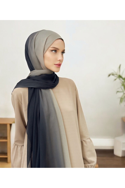 İthal Dubai Degrade Pamuk Şal - Siyah Latte