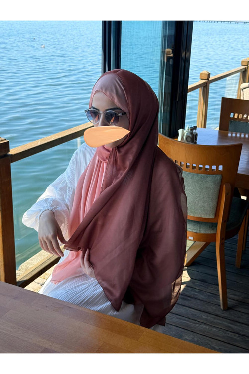 Pamuklu Dubai Degrade Şal-Kahve/Somon