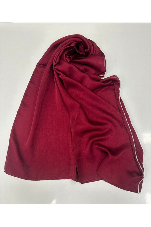 Tasarım Taşlı Bordo Şal (Gümüş Taşlı)