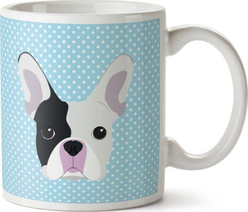 Mavi Puantiyeli Boston Terrier Tasarım Kupa