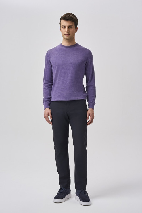 Lila Regular Fit Yün Bisiklet Yaka Triko