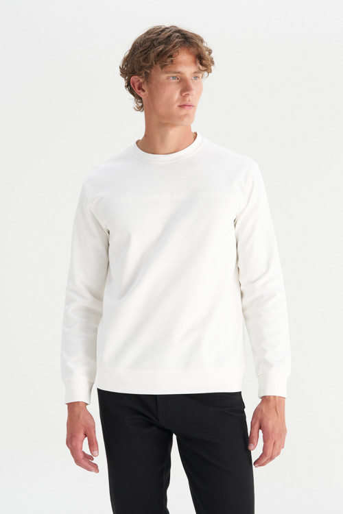Pamuklu Regular Fit Bisiklet Yaka Erkek Sweat GW2520534 100 BEYAZ