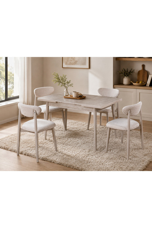 Lima Açılır Yemek Masası Traverten Gri – Mdf Tabla, Gürgen İskeletli Modern Tasarım