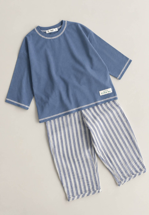 Oversize Pantolon Takım 2-10 Yaş İndigo Kalın Çizgili