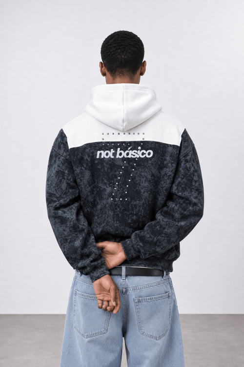 Erkek Not Básico Baskılı Yıkamalı Oversize Hoodie Siyah