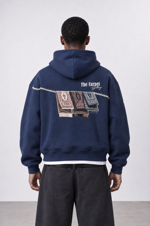 Erkek Carpet Patch Detaylı Oversize Hoodie Lacivert