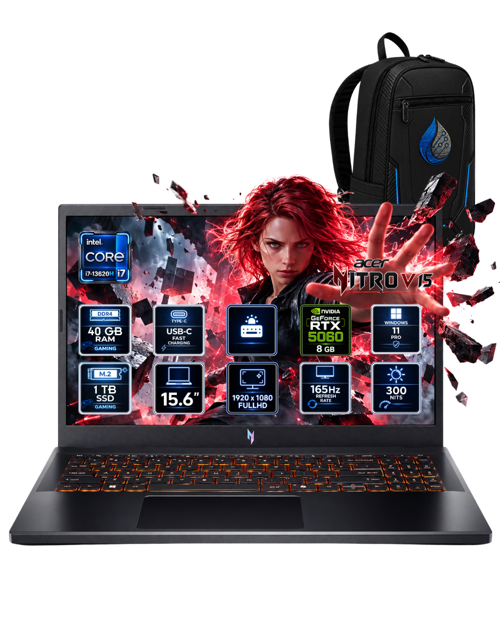 Nitro V 15 İ7-13620H 40 GB DDR4 1 TB SSD RTX 5060 8GB 15.6'' FHD 165Hz Windows 11 Pro NH.QZ8EY.002RNP14