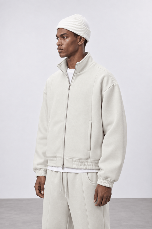 Erkek Crop Fit Panda Oversize Zip Bej