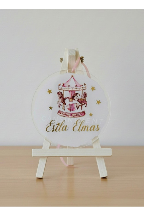 Pleksi Kapı Süsü İsme Özel / 30 Cm/ Pembe Atlı Karınca / Şeffa