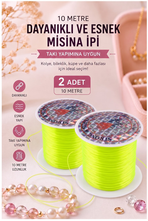 Sarı Misina İpi 0.5mm 10 Metre 2 Adet Esnek Boncuk Takı Dizme İpi Elastik İp Bileklik Aksesuar Lastiği Yuvarlak Elyaf