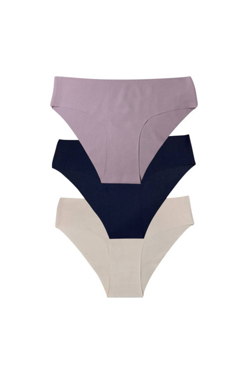 Kadın 3'Lü Dikişsiz Lazer Kesim Iz Yapmaz Micro Kumaş Likralı Bikini Slip Külot Nefes Alan Kumaş Kaymaz