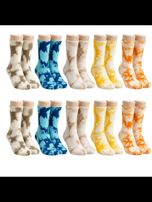 Wak Unisex Batik Desenli Çorap 10'lu Set Pamuklu Renkli Uzun Soket Dikişsiz Nefes Alan Günlük Spor Çorabı