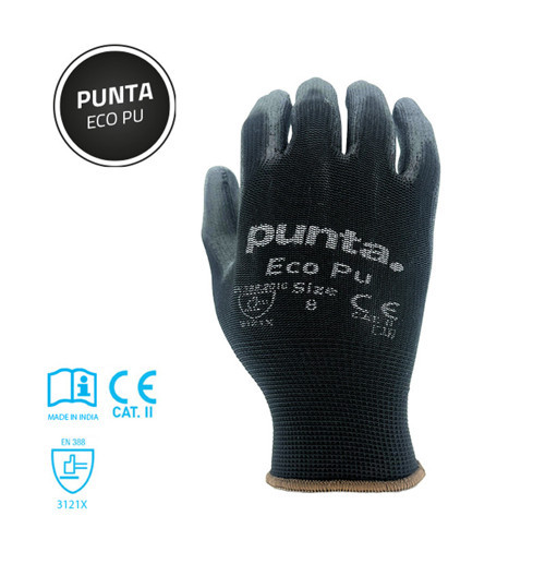 ECO PU Avuç içi PU Kaplı Polyester Astarlı İş Eldiveni