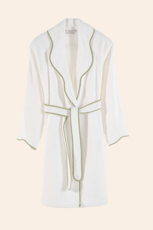 Scallop %100 Pamuk Kadın Bornoz S/M Ecru+Olive