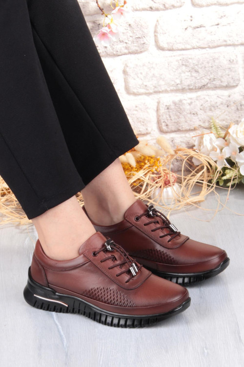 9407 Comfort Yumuşak Esnek Kauçuk Kaymaz Taban Hakiki Deri Kadın Ayakkabı
