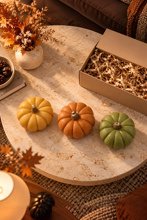 Renkli Balkabağı Mum Seti 3'lü Halloween ve Sonbahar Dekorasyonu