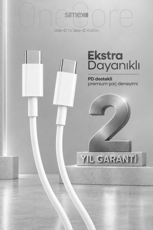 iPhone Samsung Xiaomi Uyumlu 60W TYPE-C to TYPE-C Hızlı Şarj Kablosu 3A Carplay Destekli 1M Beyaz