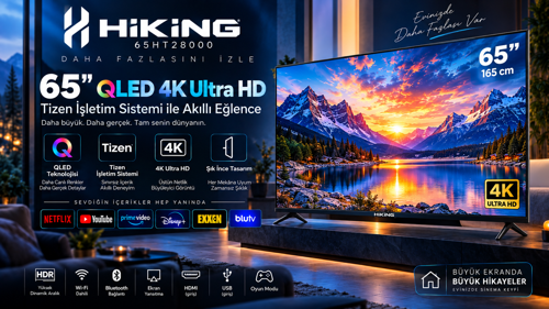 65HT28000 65'' 4K Ultra HD QLED TizenOS Dahili Uydulu 2+1 Yıl Garantili TV