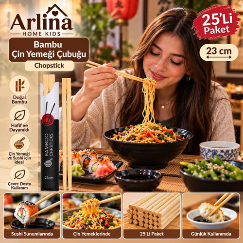 Bambu Chopstick 23 cm Çin Yemeği Çubuğu 25li Set