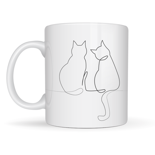 Minimal Çizim İki Kedi Desenli Porselen Kupa MODEL 77 – Sevgi Temalı Şık Tasarım, Kahve & Çay Kupası