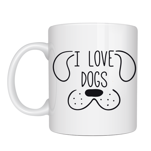 Köpek Severlere Özel “I Love Dogs” Kupa MODEL 182– Sevimli Köpek Tasarımlı Porselen Kahve Kupası – Hediyelik Kupa