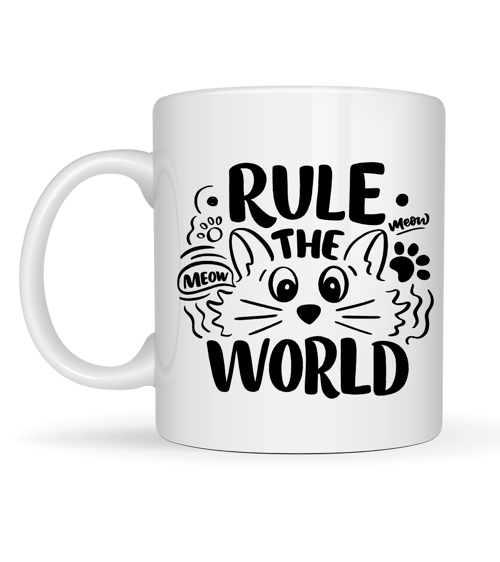 Rule The World Kedi Desenli Porselen Kupa MODEL 61 Sevimli Kedi Figürlü Kahve Kupası