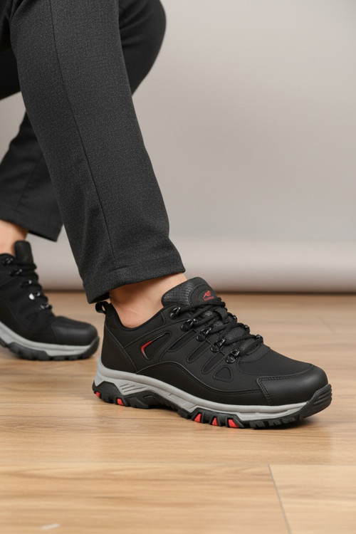 Kırmızı Detaylı Tırtıklı Tabanlı Outdoor Trekking Erkek Spor Ayakkabı