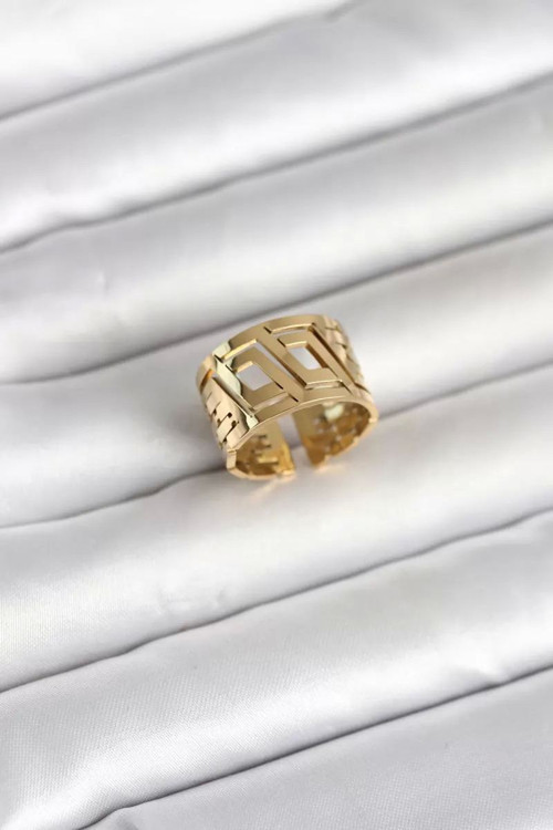316L Çelik Gold Renk Geometrik Model Kadın Yüzük - TJ-BYK4176