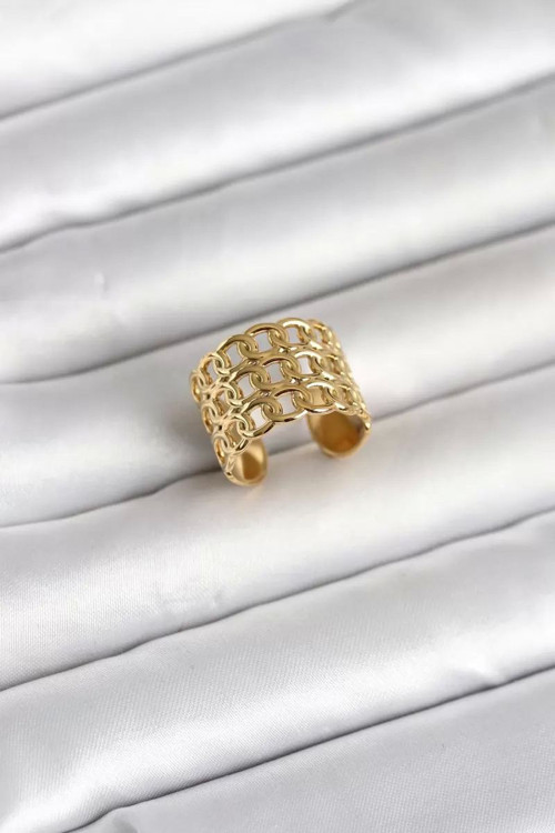 316L Çelik Gold Renk Zincir Model Kadın Yüzük - TJ-BYK4177