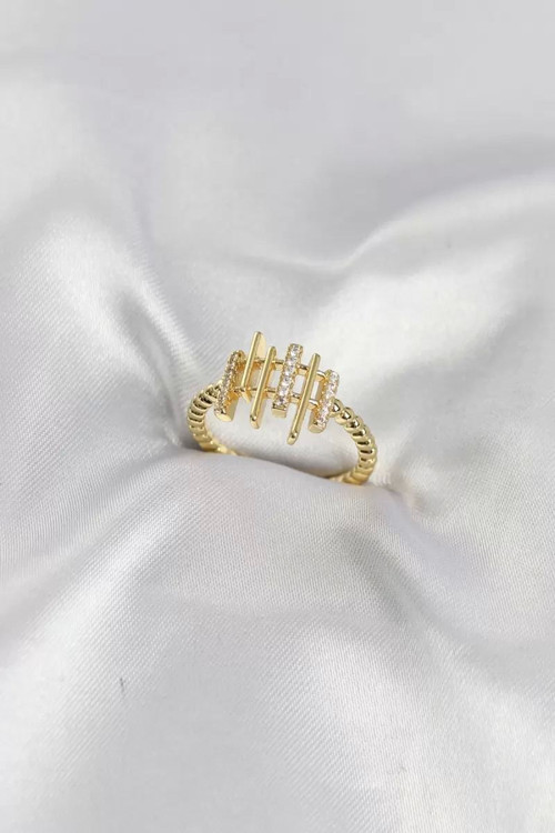 Gold Renk Zirkon Taşlı Sütun Model Kadın Yüzük TJ-BYK4195