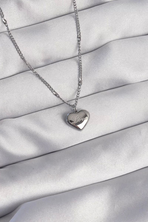 316L Çelik Gümüş Renk Kalp Model Love Kolye - TJ-BKO8932